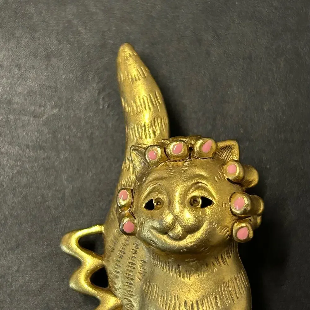 Vintage Danecraft‎ Gold Tone Cat in Curlers 